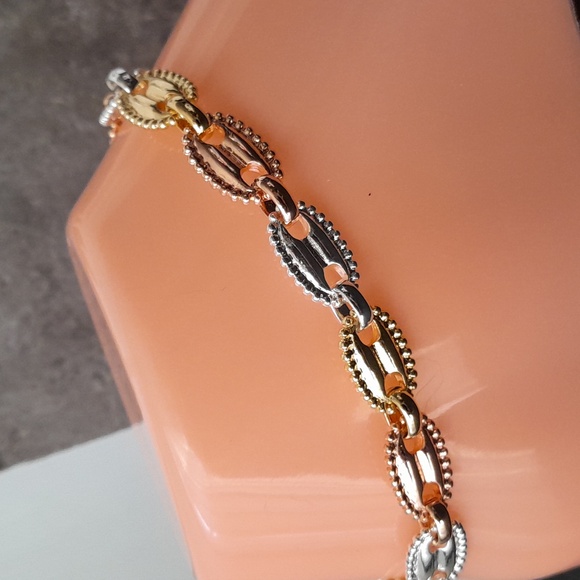 Tri Color Gold Filled Chunky Oval Chain Anklet Ankle Bracelet New - Picture 3 of 5